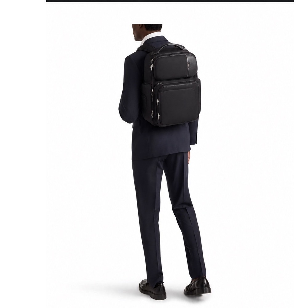 Tumi Arrive Barker Backpack Mens Black Good Ballistic Nylon Leather Bag Luxury